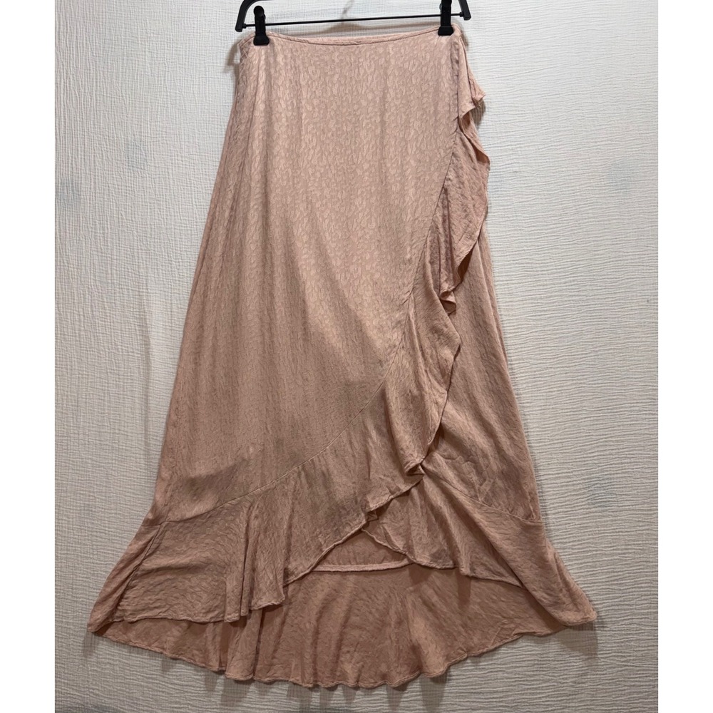 ILLA ILLA High Low Maxi Skirt Women Size M Pink Jacquard Ruffle Boho Cottagecore